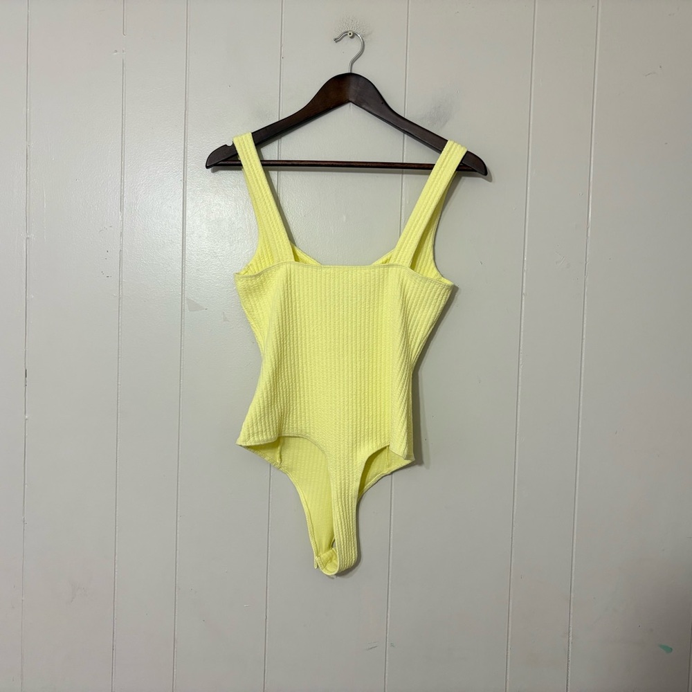 ASTR The Label Aria Bodysuit S Pale Yellow Ribbed Bustier Cutout Corset Top - Picture 8 of 10